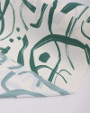Tecido Crepe Koshibo Pinturas Abstratas Verde Esmeralda e Offwhite