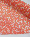 Tecido Crepe Chiffon Toque de Seda com Foil Floral Branco e Coral