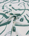 Tecido Crepe Koshibo Pinturas Abstratas Verde Esmeralda e Offwhite