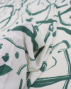 Tecido Crepe Koshibo Pinturas Abstratas Verde Esmeralda e Offwhite