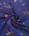 Tecido Viscose Ramos Florais e Cogumelos Colorido e Azul
