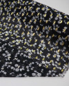 Tecido Crepe Chiffon Toque de Seda Com Foil Floral Branco e Preto