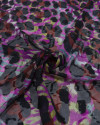 Tecido Crepe Chiffon Brocado Animal Print Marrom, Lilás e Preto