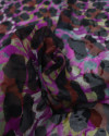 Tecido Crepe Chiffon Brocado Animal Print Marrom, Lilás e Preto