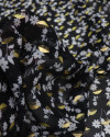 Tecido Crepe Chiffon Toque de Seda Com Foil Floral Branco e Preto