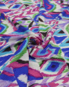 Tecido Viscose Italiana Étnico Tons de Azul e Rosa
