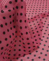 Tecido Crepe Chiffon Poá Preto e Rosa Chiclete