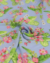 Tecido Crepe GGT Floral e Costela de Adão Azul