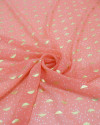 Tecido Crepe Chiffon Toque de Seda com Foil Micro Poá Branco e Coral