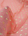 Tecido Crepe Chiffon Toque de Seda com Foil Micro Poá Branco e Coral