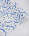 Tecido Crepe Koshibo Pinturas Abstratas Azul Celeste e Offwhite